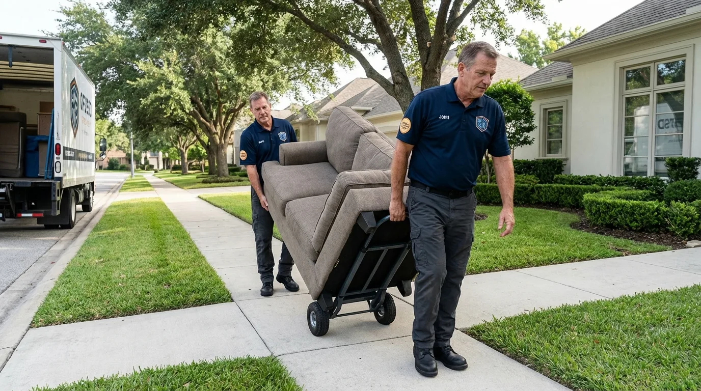 Local residential moving crew loading furniture in Stanton, TX