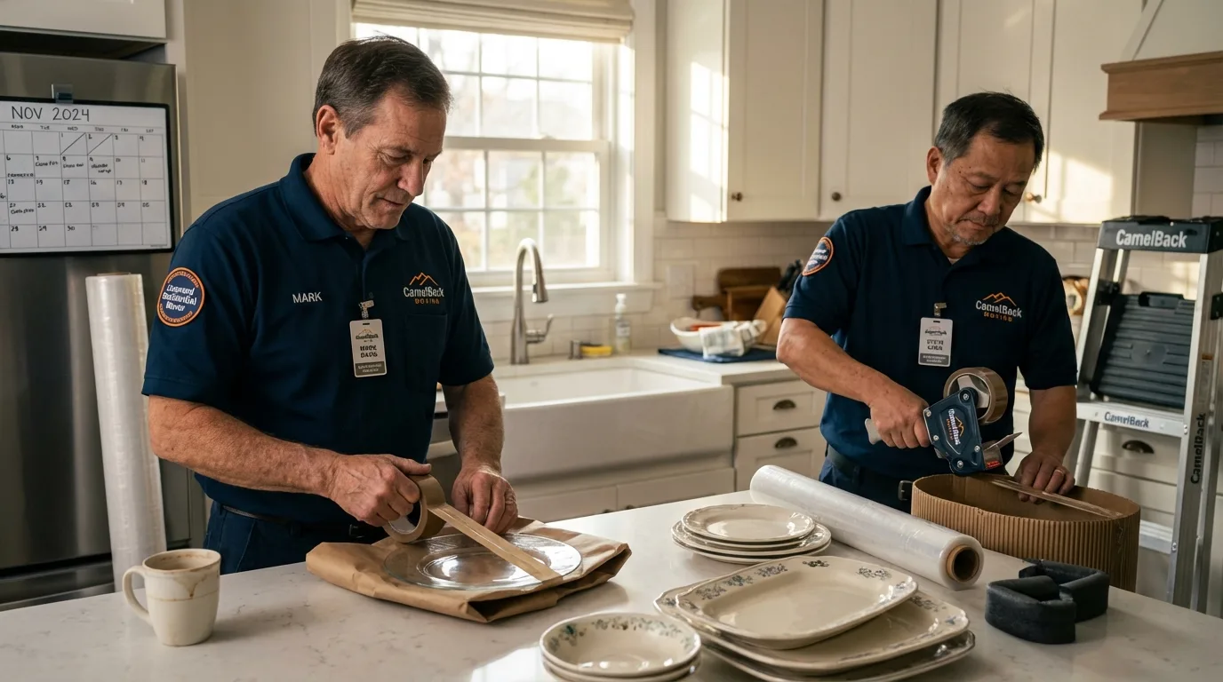 Professional crew packing kitchen dishware in Stanton, TX